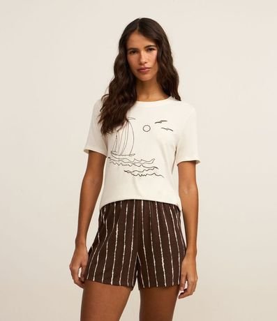Pijama Short Doll en Viscosa con Estampa de Veleiro y Short Rayado 2