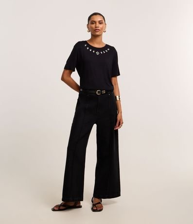 Remera T-shirt en Viscosa con Aplicación de Strass 2