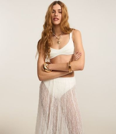 Pollera Evasê New Midi con Encaje Texturizada 3