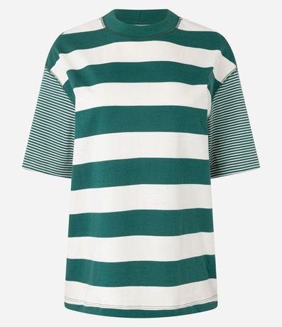 Remera T-Shirt Rayada en Algodón con Costura Aparente 5