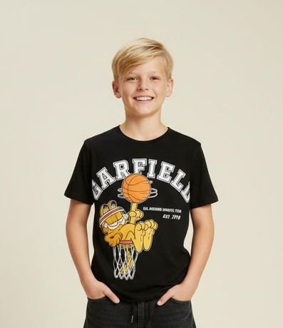 Remera Infantil College Baloncesto con Estampa Garfield - Talle 5 a 14 años