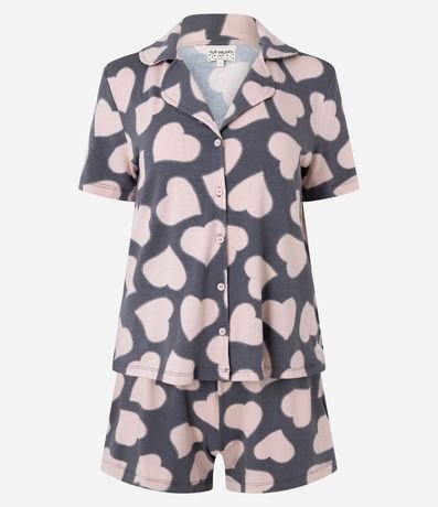 Pijama Short Doll Americano en Viscosa con Estampa de Corazones 4
