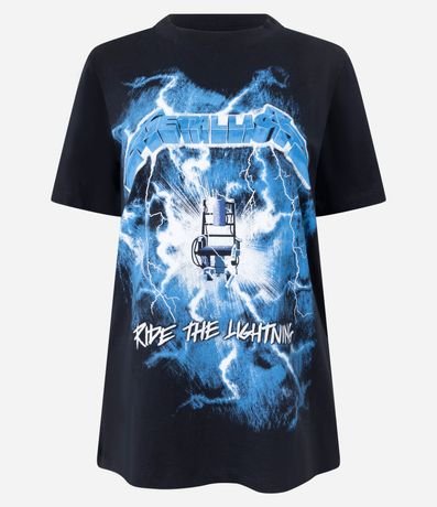 Remera alargada en Algodón com Estampa Banda Metallica 4