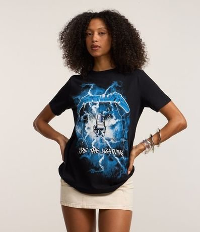 Remera alargada en Algodón com Estampa Banda Metallica