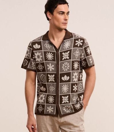 Camisa en Algodón con Estampa Cuadriculada y Texturizada 1