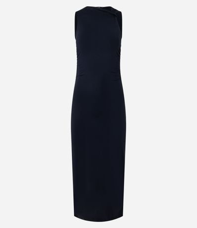 Vestido Midi en Microfibra con Drapeado Lateral y Hombro Diferenciado 6