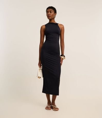 Vestido Midi en Microfibra con Drapeado Lateral y Hombro Diferenciado 2