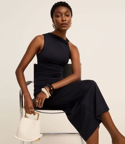 Vestido Midi en Microfibra con Drapeado Lateral y Hombro Diferenciado 5