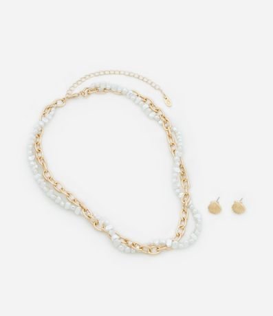 Conjunto de Collar Perla Trenzada con Cadena y Caravana de Caracola en Metal 3