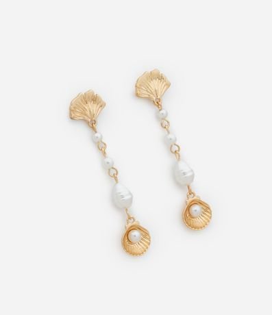 Caravana Hilo con Perla y Colgante de Caracol en Baño Dorado 2