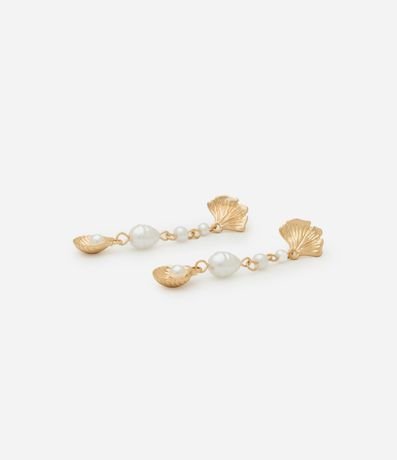 Caravana Hilo con Perla y Colgante de Caracol en Baño Dorado 3