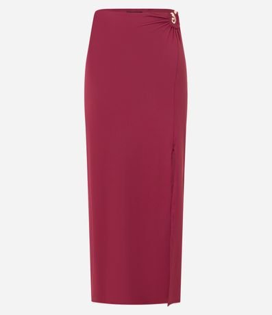 Pollera Recta Midi con Detalle Metalizado Fruncido y Encaje 6