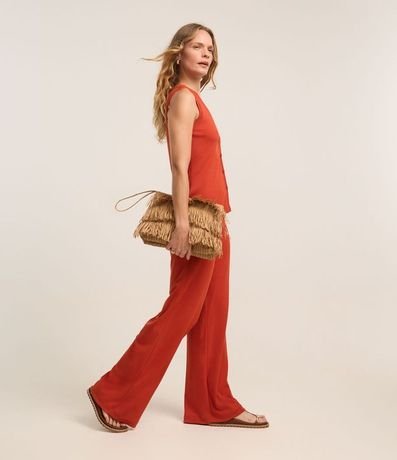 Pantalón Pantalona en Rib con Textura Acanalada y Cintura Elástica 5