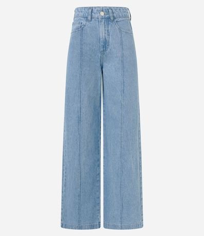 Pantalón Wide Leg Cintura Alta en Jeans con Frisos 6