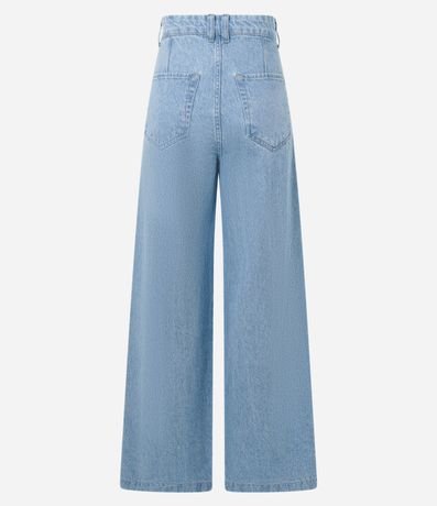 Pantalón Wide Leg Cintura Alta en Jeans con Frisos 7