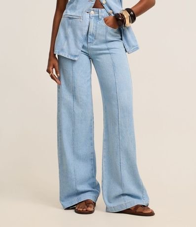 Pantalón Wide Leg Cintura Alta en Jeans con Frisos 3