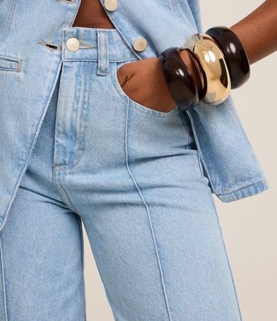 Pantalón Wide Leg Cintura Alta en Jeans con Frisos 4