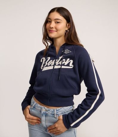 Saco Cropped  en Algodón con Felpa con Estampa Lettering