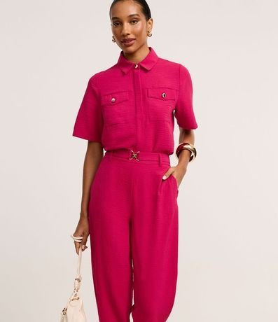 Pantalón Carrot Cintura Alta en Airflow con Hebillas Metalizadas