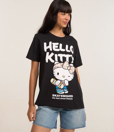 Remera Alargada en Algodón con Estampa Hello Kitty Skateboard