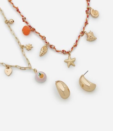 Conjunto Collar y Caravana con Abalorios y Colgantes Variados