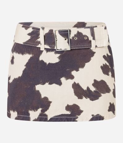 Pollera Corta en Sarga Animal Print Vaca con Cinturón Largo y Hebilla 6