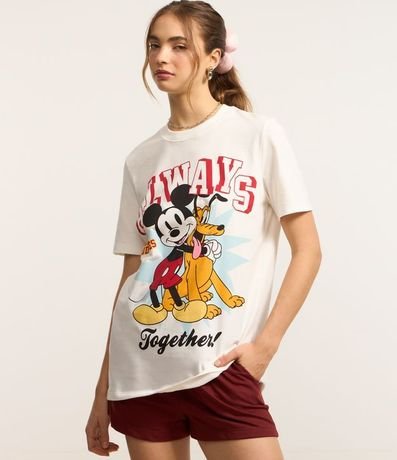 Remera Alargada en Algodón con Estampa Mickey y Pluto