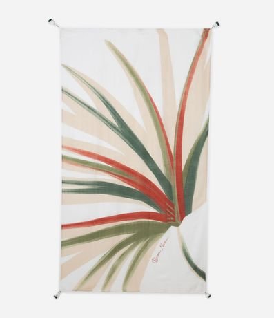 Canga Rectangular en Chiffon con Estampa de Follaje de Buriti y Borla 2