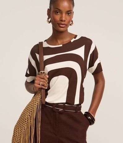 Blusa en Viscosa con Manga Recortada y Estampado Geométrico