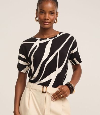 Blusa en Viscosa con Recorte en la Manga y Estampa Abstracta 1