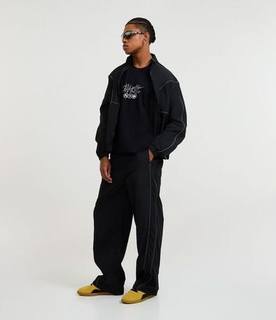 Pantalón Super Baggy en Microfibra con Recortes y Raya