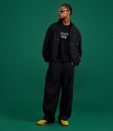 Pantalón Super Baggy en Microfibra con Recortes y Raya 4