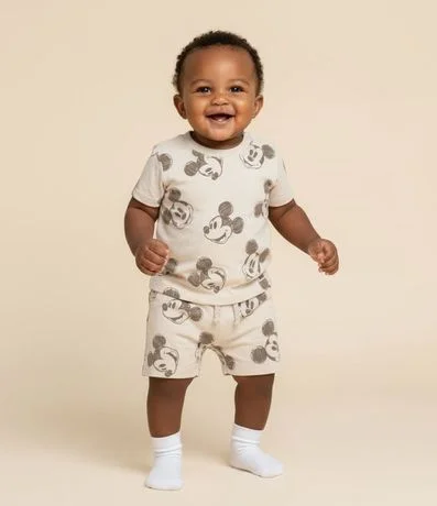 Conjunto Infantil en Algodón con Estampa Mickey - Talle 0 a 18 Meses