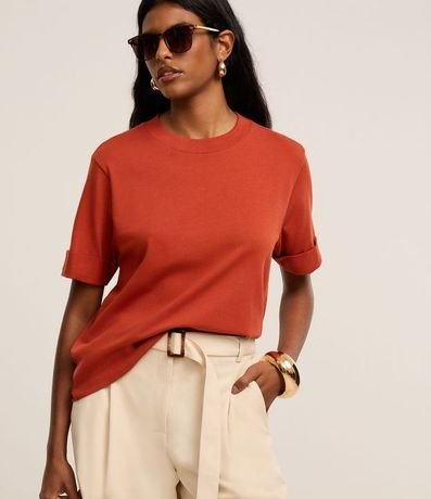 Blusa Alargada en Malla con Manga Doblada