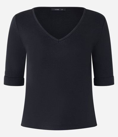 Blusa en Rib con Escote V y Manga Dobrada 5