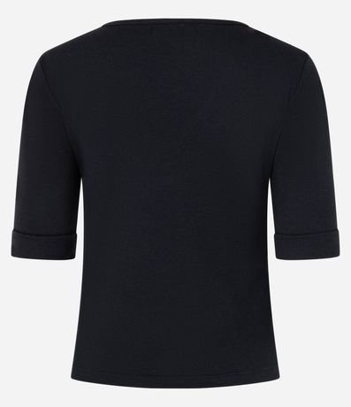 Blusa en Rib con Escote V y Manga Dobrada 6