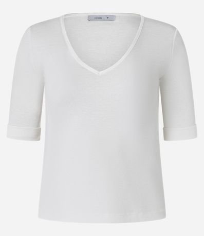Blusa en Rib con Escote V y Manga Dobrada 5