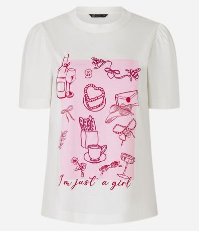 Blusa Slim en Algodón con Estampa Just A Girl y Manga Abullonada 5