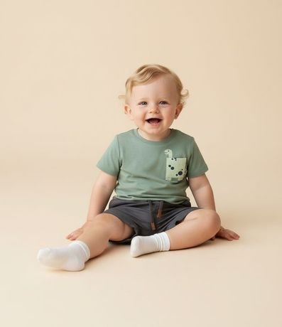 Remera Infantil con Pequeño Bolsillo de Dinosaurio - Talle 0 a 18 Meses
