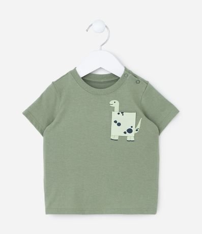 Remera Infantil con Pequeño Bolsillo de Dinosaurio - Talle 0 a 18 Meses