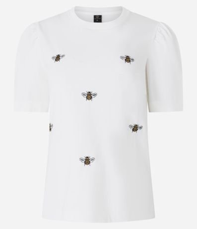 Blusa en Algodón con Manga Abullonada y Abejas Bordadas 5