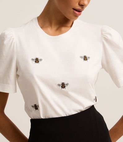 Blusa en Algodón con Manga Abullonada y Abejas Bordadas 3