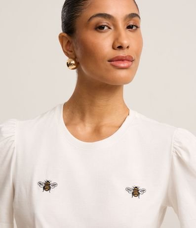 Blusa en Algodón con Manga Abullonada y Abejas Bordadas 4