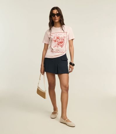 Remera T-shirt en Algodón con Moldura y Estampa Floral Barcelona 4