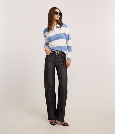 Blusa en Algodón con Cuello Polo y Rayas Largas 2