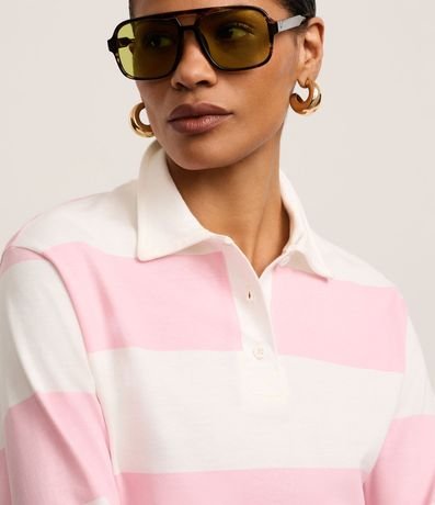 Blusa en Algodón con Cuello Polo y Rayas Largas 3