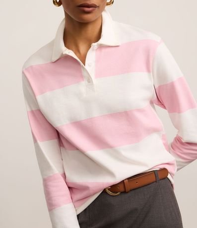 Blusa en Algodón con Cuello Polo y Rayas Largas 4