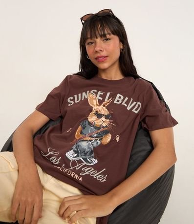 Remera Alargada en Algodón con Estampa Conejo