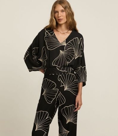 Pantalón Wide Leg en Viscosa con Bordado Follaje 2