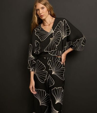 Pantalón Wide Leg en Viscosa con Bordado Follaje 5